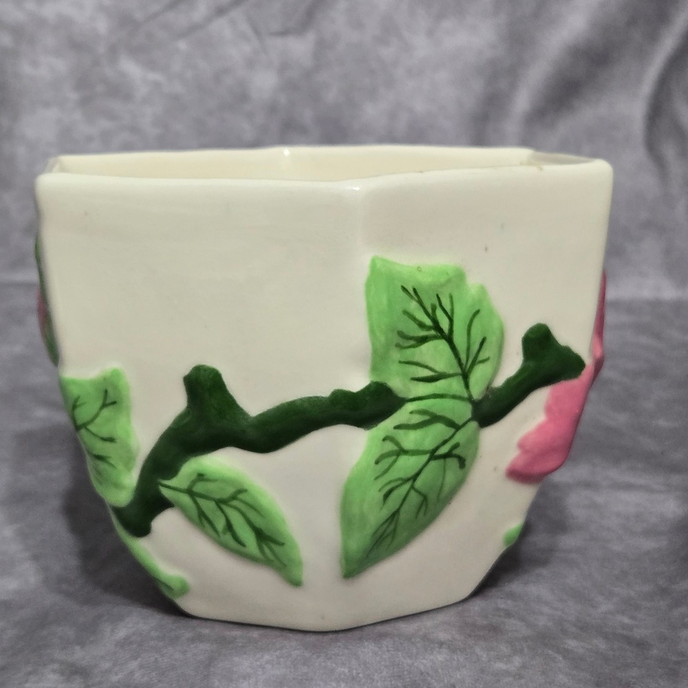 Rose Flower Pot Ceramic White Pink - Picture 2 of 6